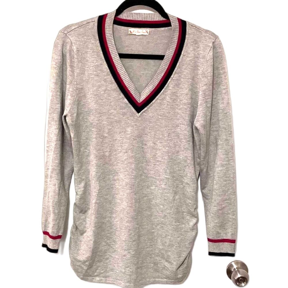 Women V Neck Long Sleeve Pullover Striped Sweater size Large